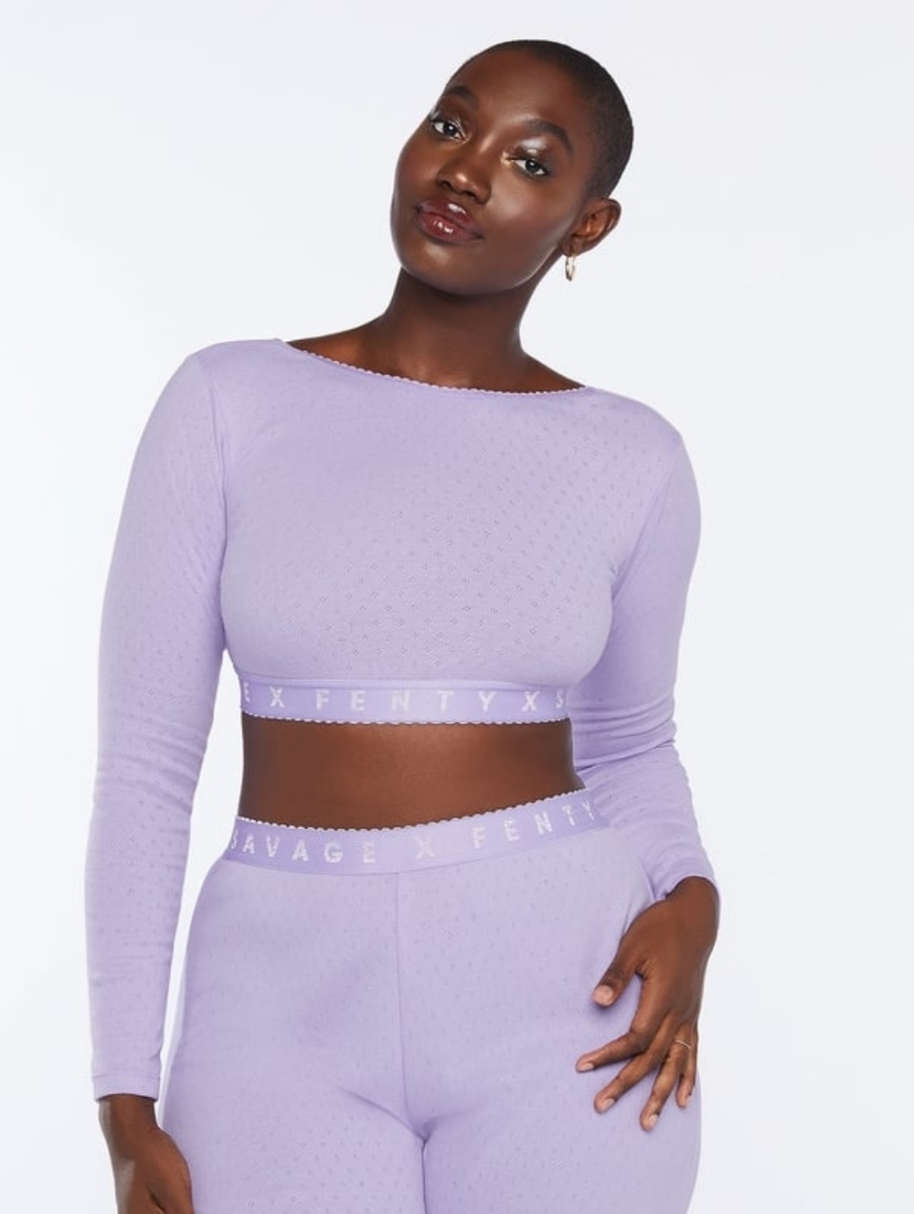 Savage X Fenty *flawed* Lilac Jersey Knit Long Sleeve Crop Top Size Extra Small